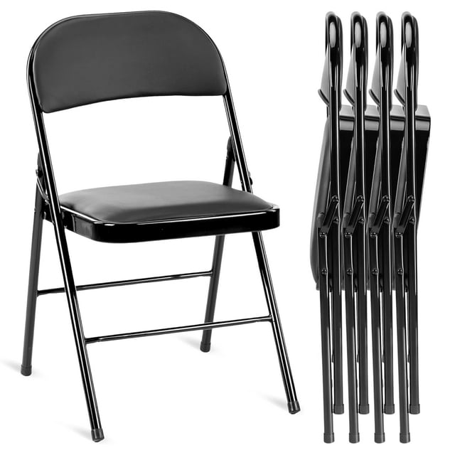 Sillas plegables YSSOA, paquete de 4, con cojín acolchado de piel, color negro