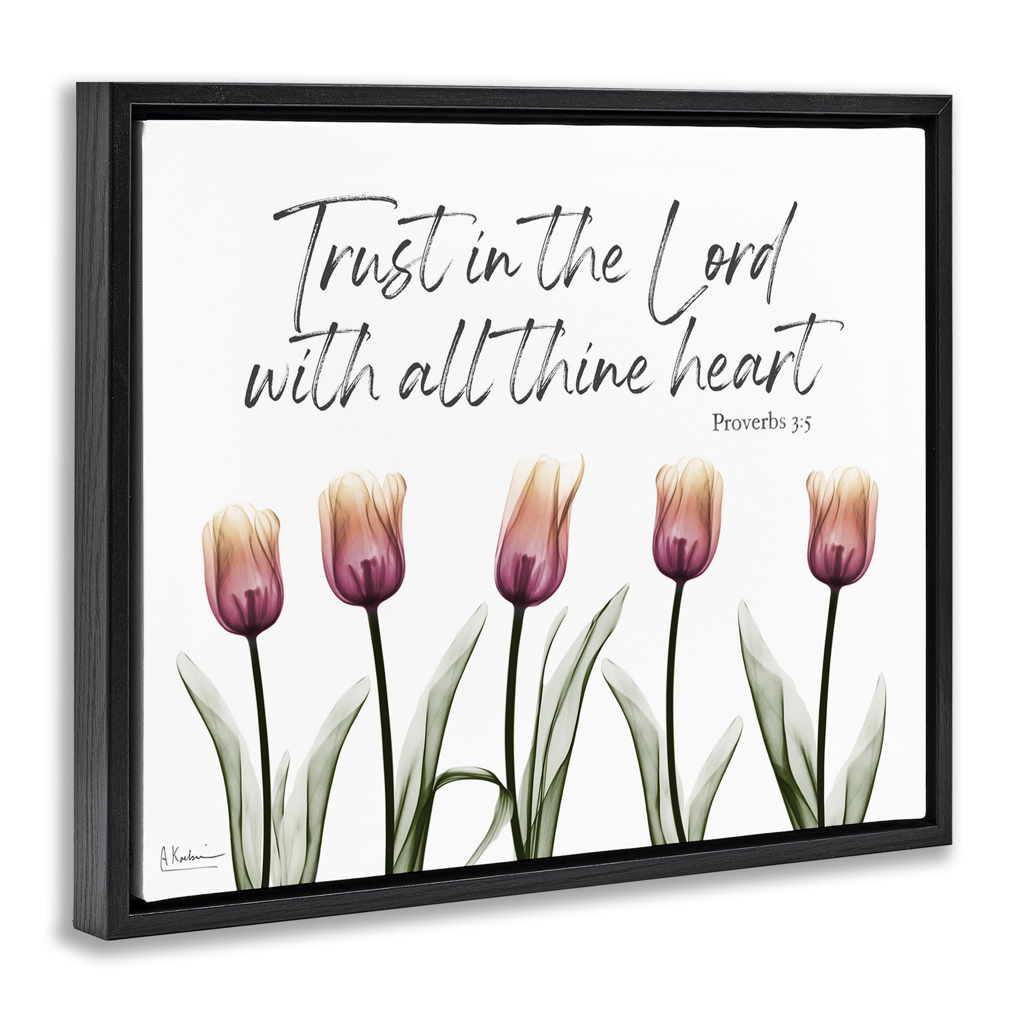 Stupell Industries Trust The Lord Tulips Religious Painting Black Floater Framed Art Print Wall Art, 31 x 25