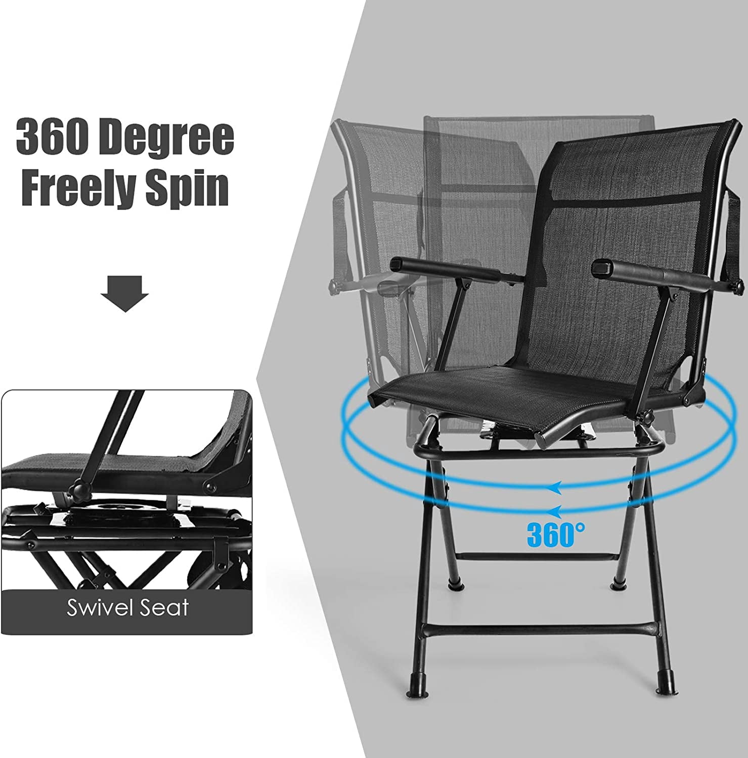 DORTALA 360 Degree Swivel Hunting Blind Chair, Portable Swivel Blind Stool w/Armrest, Sturdy Metal Frame, Mesh Back, Ground Hunting Blind Chair for Adults, Great for Outdoor, Hunting, Camping, Black