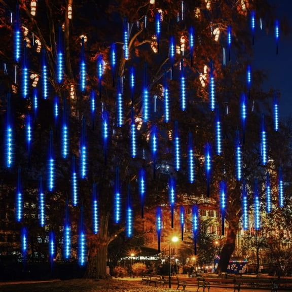 LINLIN 2pack Falling Raindrop Light, Waterproof Christmas String Lights 8 Tubes LED Meteor Shower Rain Lights 192LEDs Fairy Lights for Xmas Tree Garden Party Decor