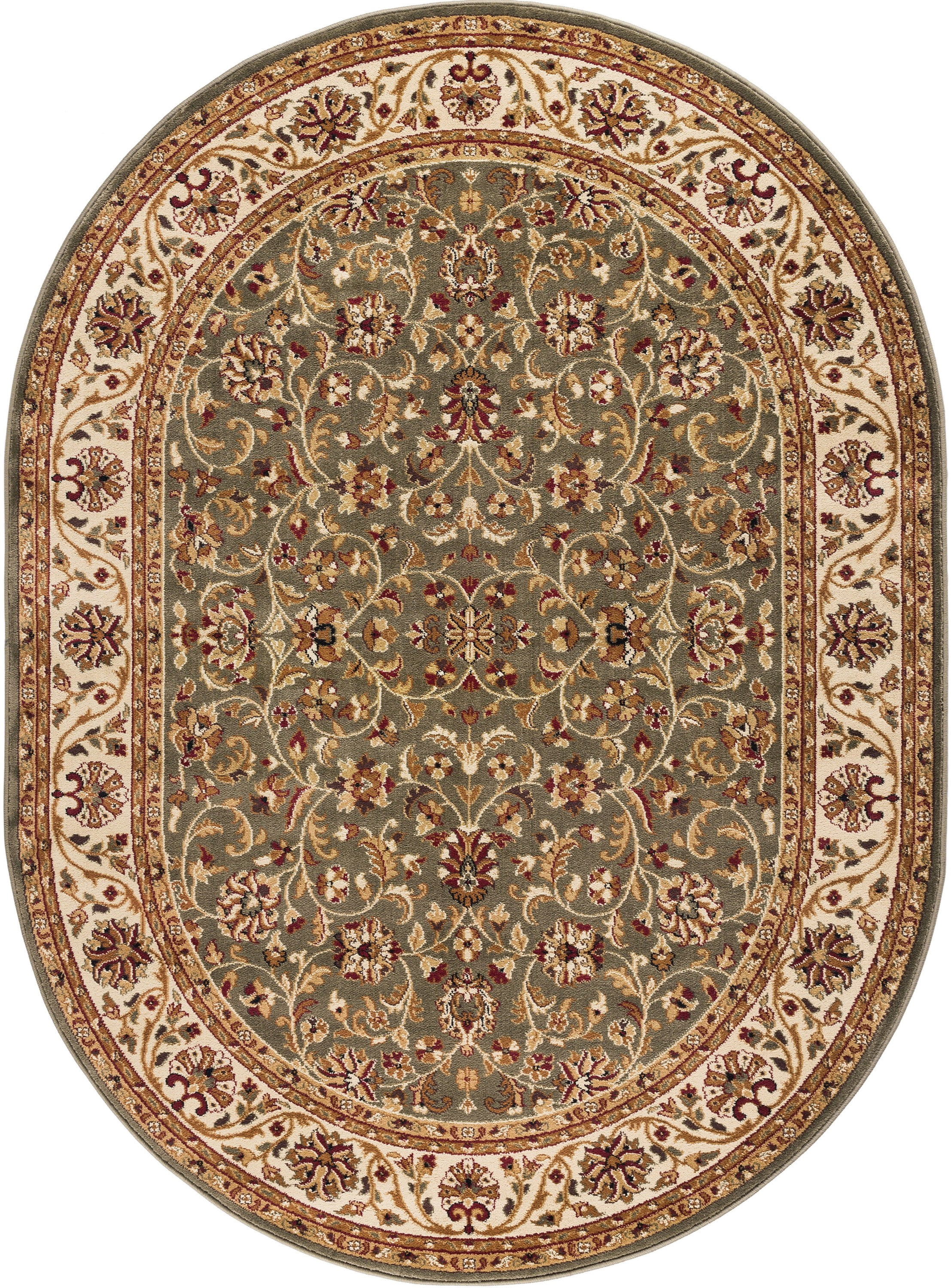 Traditional Area Rug (6'7'' x 9'6'' Oval) Border Green, Beige Living Room Easy to Clean