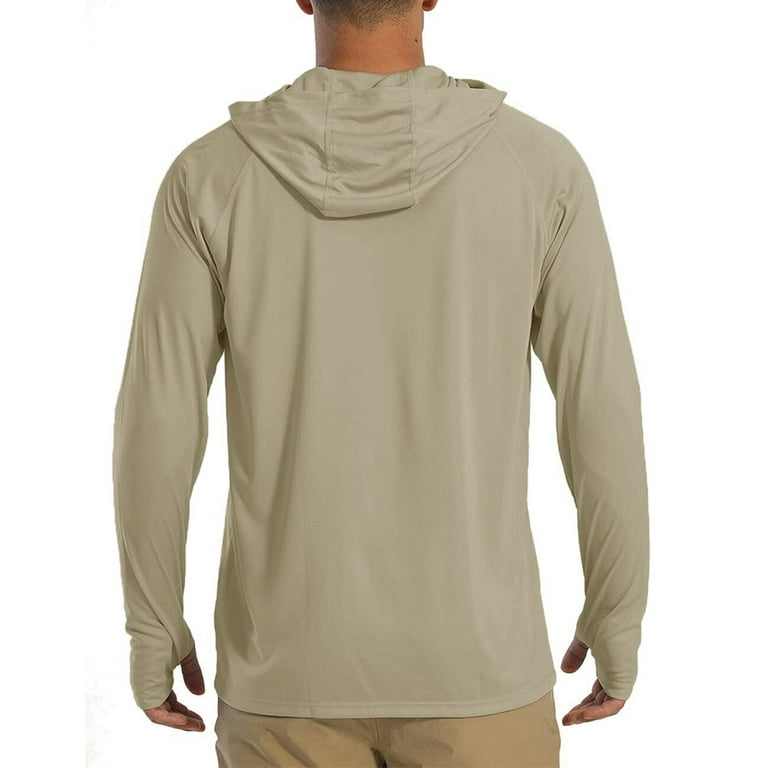 Bukoa UPF 50+ Fishing Shirts for Men Long Sleeve UV Sun Protection Hoodie, Outdoor Hiking Shirts, Men's, Size: Large, Beige