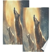 Wellsay Wolf Under Moonlight Cotton Towel Set 2PCS,Quick Drying Bath Towels,Soft and Breathable Hand Towel WashCloths for Kitchen,Bathroom,Gym,Beach
