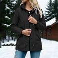 thumbnail image 4 of Waterproof Jackets for Women, Long Sleeve Hooded Windbreaker Outerwear with Drawstring Waist & Pockets, Outdoor Travel Wear | VerBelle,Black L, 4 of 7