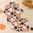 thumbnail image 6 of CQXIDFH Halloween Plus Size Pajamas for Women Set Graphic Print Satin Pajama Set Short Sleeve Button Top with Shorts Cute Summer Sleepwear Soft PJ Loungewear Sleepwear, 6 of 8