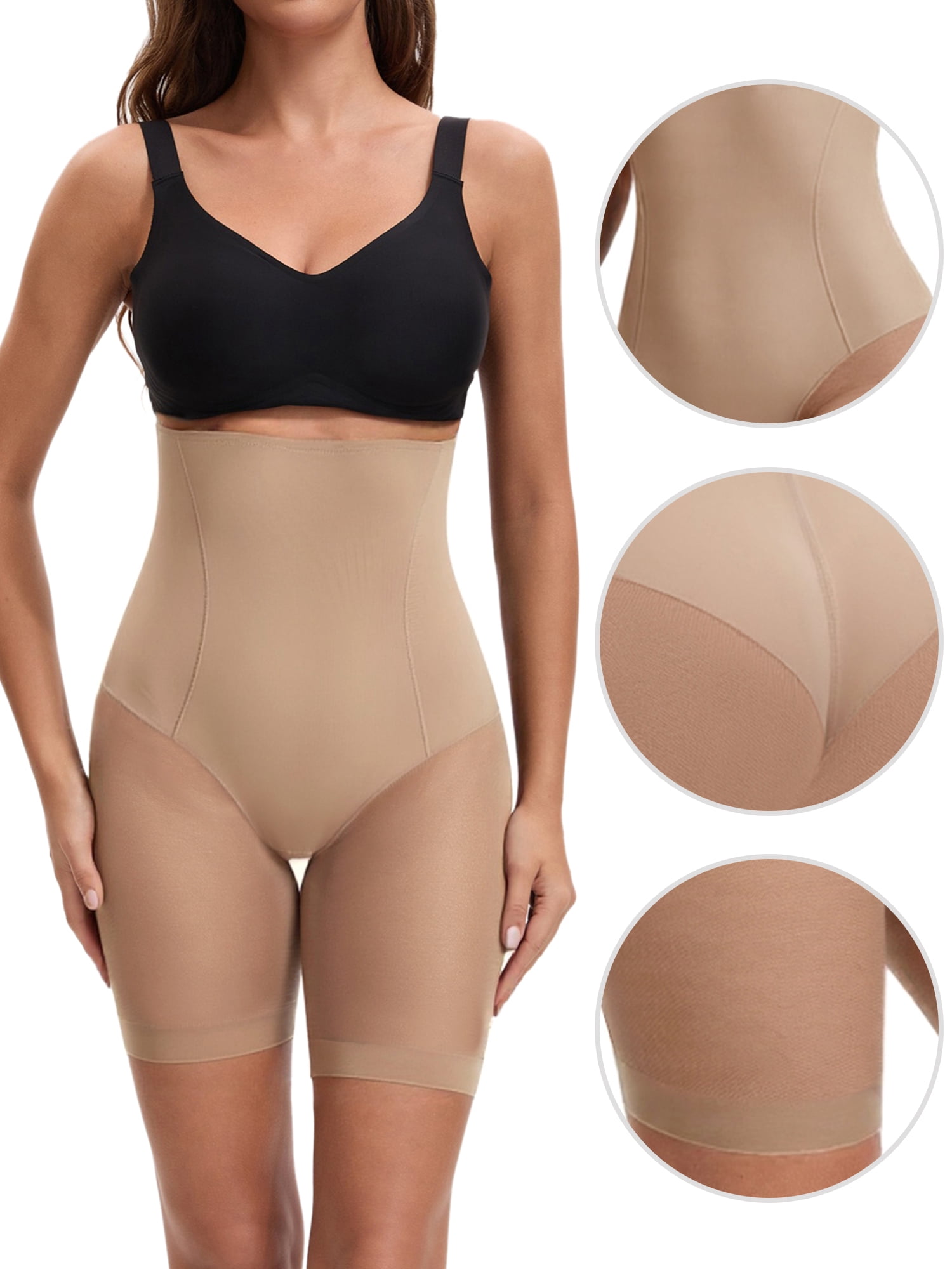 Unique Bargains Women's Tummy Control Thigh Slimmers Slip Shorts L Beige