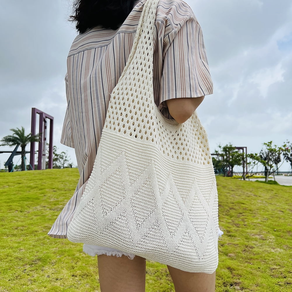 Hand Crochet Hobo Tote Bag For Women - Summer Knit Shoulder Bag, Large Mesh Beach Purse, Casual Boho Handbag - View #8