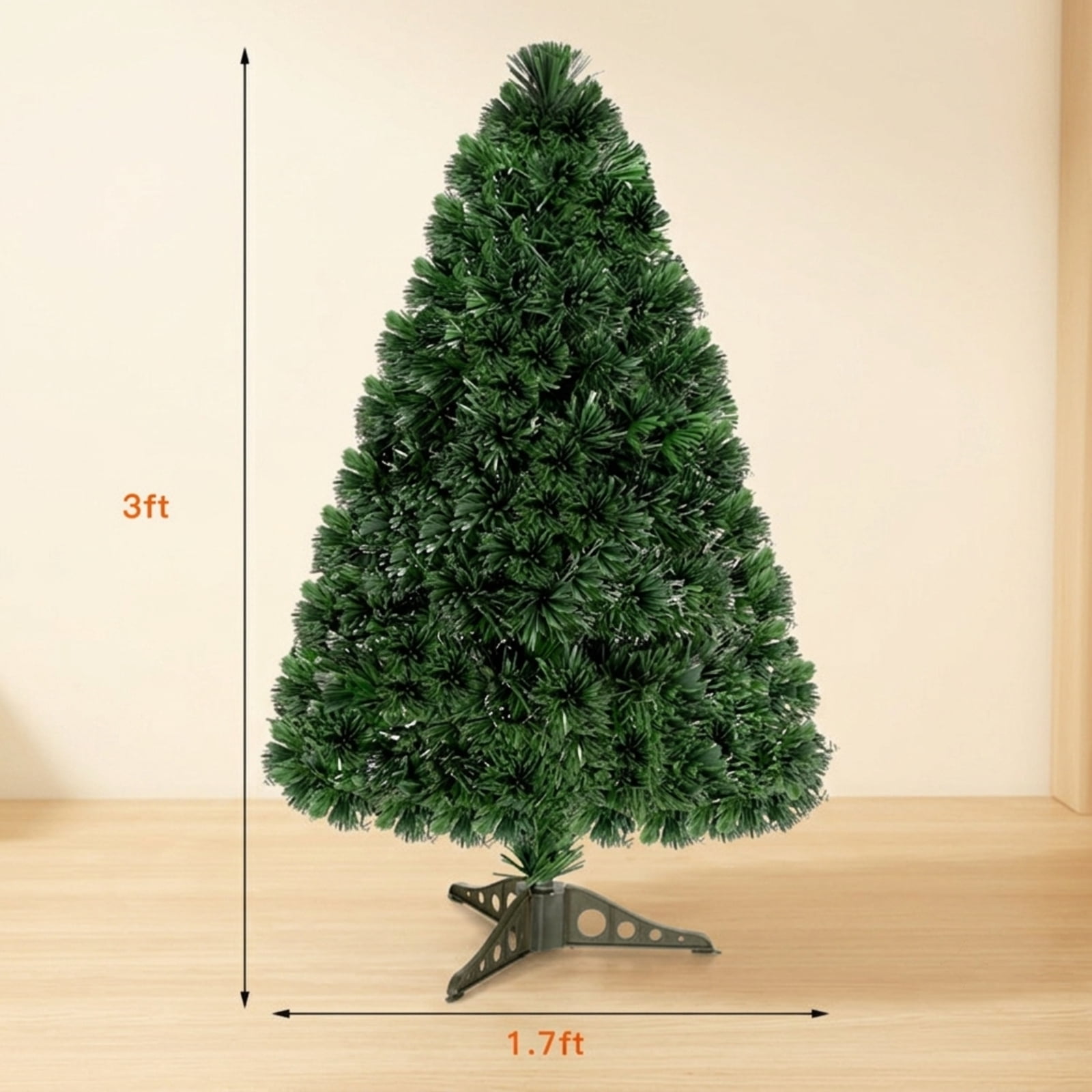 RUIE, 3 ft, Artificial Christmas Tree, with LED Fiber Optic Lights, 85 Branch Tips, Green Holiday Xmas Tree for Indoor Home Office Decoration