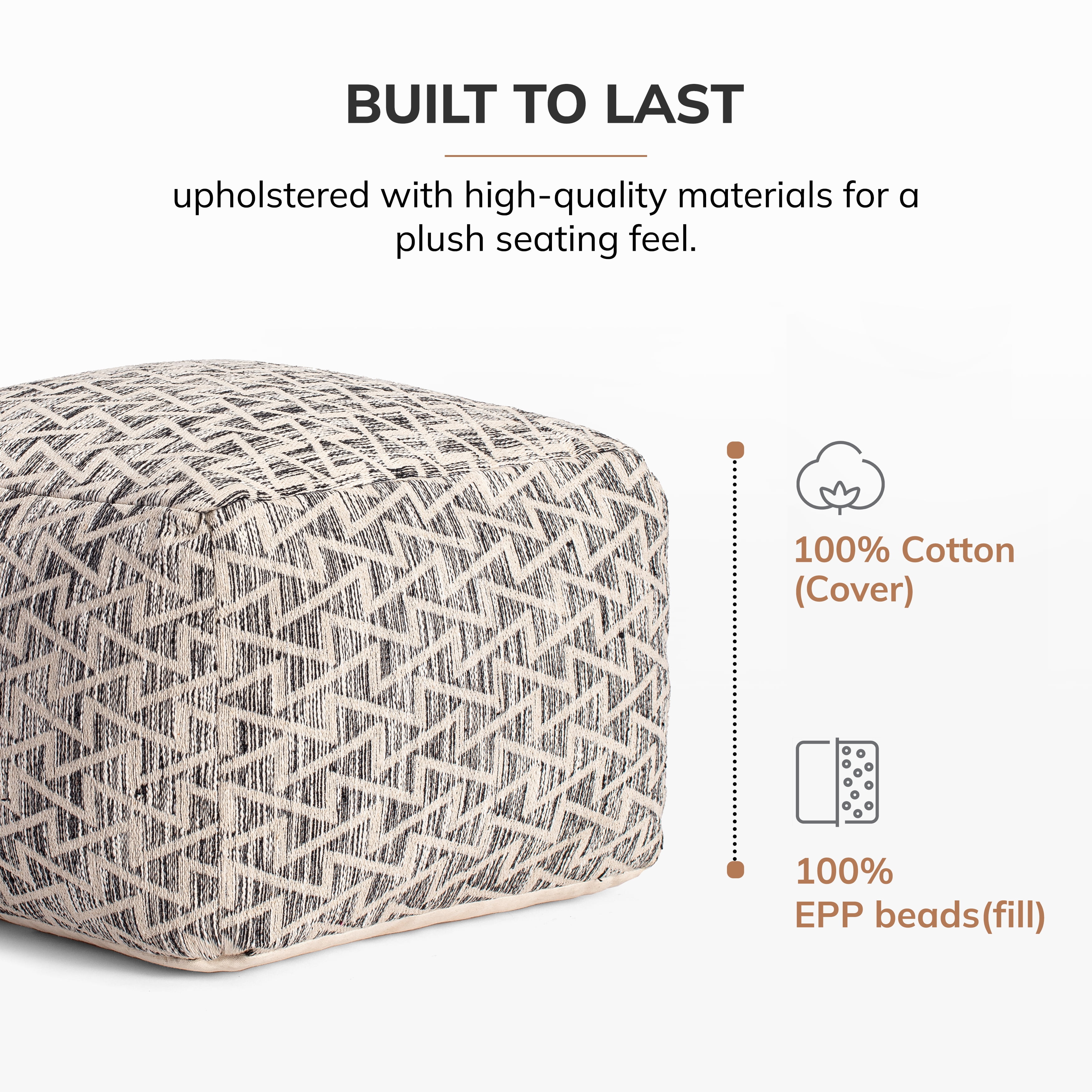 Jani Lafayette 22" Square Black Pouf Ottoman