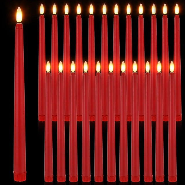 HSHDLDF 24 Packs Flameless Taper Candles Battery Operated 11 Inch Long Candle Light LED Flameless Candlesticks Fake Candles Flickering Tapered Candles for Valentine's Day, Wedding(Red)
