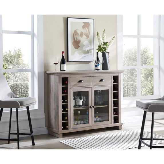 Gramercy Way Jill Zarin Bar Cabinet Server Sideboard with Glass Doors in Grey Wash