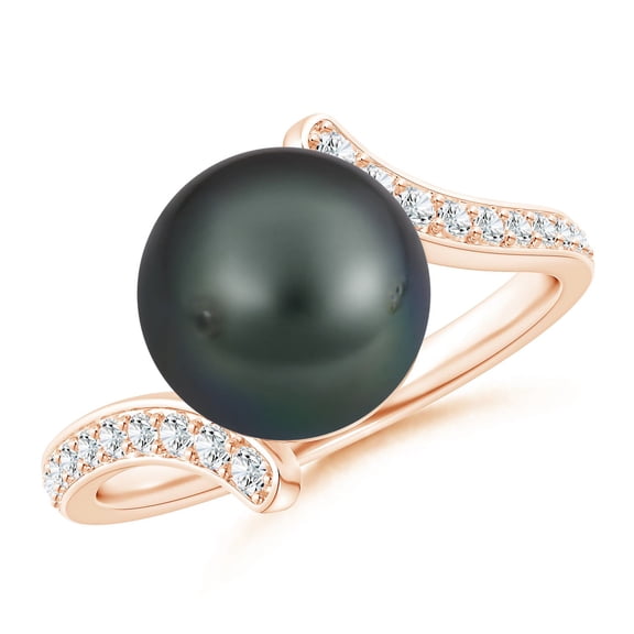 ANGARA Tahitian Cultured Pearl Bypass Ring in 14K Rose Gold for Women | June Birthstone, Birthday, Anniversary, Jewelry Gift for Women | Pearl Ring