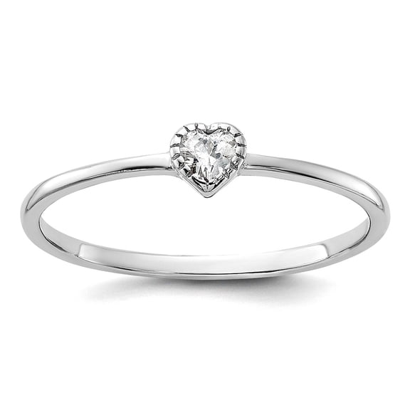 925 Sterling Silver Rhodium Plated Cubic Zirconia Love Heart Ring Size 6 1.3mm Wide Statement Ring for Women