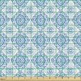 thumbnail image 2 of Ambesonne Ethnic Fabric by the Yard Upholstery, Floral Tile, 1 Yard, Sky Blue and White, 2 of 5