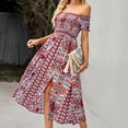 thumbnail image 4 of SMihono Robe d'Été Bohème pour Femmes Grande Taille Mode Décontractée Printemps et Été Robe Sans Manches Épaules Dénudées Imprimé Floral, 4 of 6