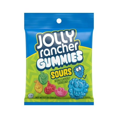 JOLLY RANCHER, Sours Assorted Fruit Flavored Gummies Candy, Movie Theater Snack, 3.7 oz, Bag