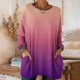 thumbnail image 2 of Ygbgbb Women's Summer Long Sleeve Tunic Tops Casual Elegant Flowy Crewneck Shirts Trendy Gradient Color Blouses Lightweight Loose Fit Daily Wear Tops Pink XXL, 2 of 8