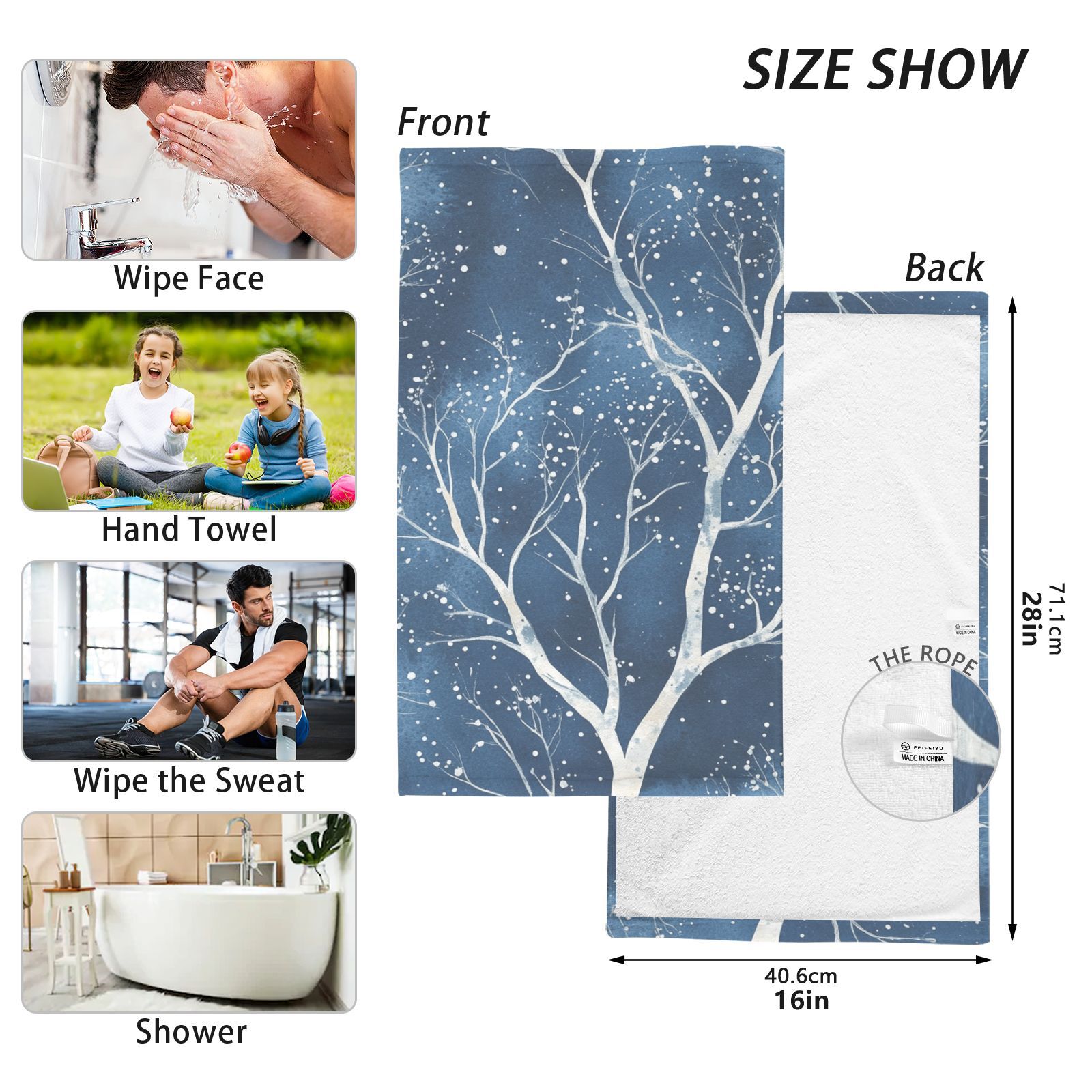 White Trees Winter Hand Towels Cotton Bath Towels Large Face Towels Absorbent for Bathroom 2 Packs