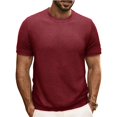 thumbnail image 2 of Men’s Short Sleeve Round Neck Solid Color Knitted Pullover T-Shirt Spring Summer Top, 2 of 8