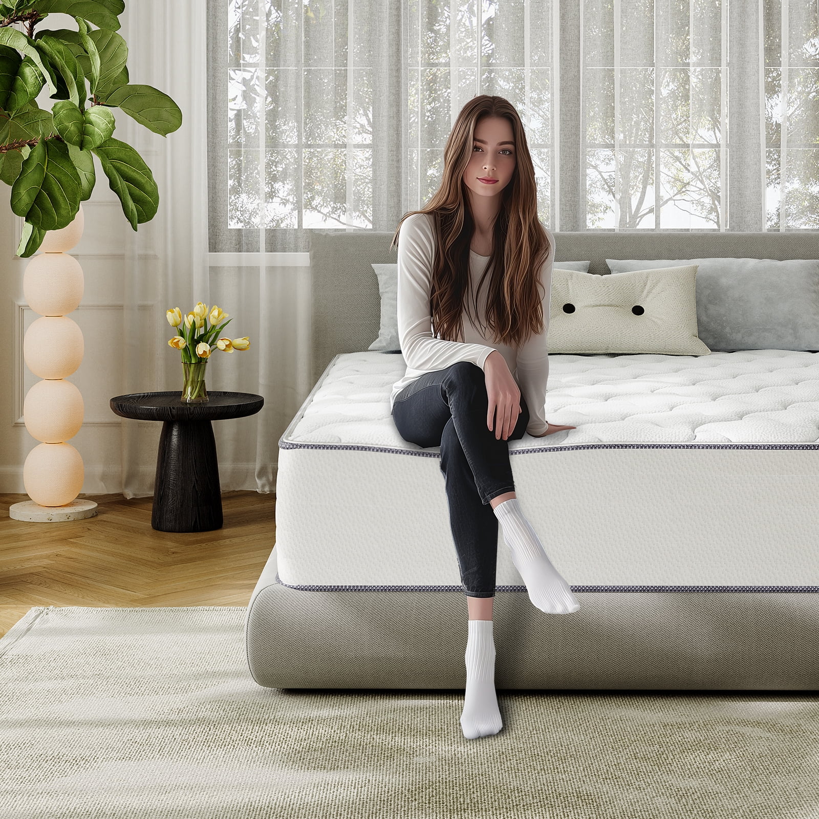 King Mattress,Babo Care 12 Inch Cooling-Gel Memory Foam and Individually Pocket Innerspring Hybrid Mattress, King Bed Mattress in a Box, CertiPUR-US Certified, Medium King Size Mattress-White