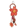 thumbnail image 3 of Vibrant Floral Tassel Orange Leather Bag Ornament or Keychain, 3 of 5
