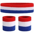 thumbnail image 1 of Ensemble de Bandeaux Anti-Transpiration Bandeau de Sport Ensemble de Bandeaux pour Poignet Bandeaux en Tissu Éponge Bandeau pour Poignet Bandeaux Anti-Transpiration Absorbant l'Humidité Bandeau pour Tête-Rouge/blanc/bleu, 1 of 3