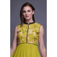 thumbnail image 5 of Bimba Yellow Watercolor Indian Long Kurti for Women Party Wear Printed Sleeveless Anarkali Kurti Dress Small, 5 of 6