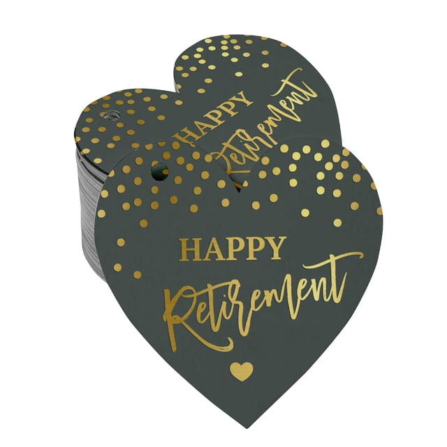 Inkdotpot Real Gold Foil Happy Retirement Tags Favor Hang Paper Tags 100 Pieces