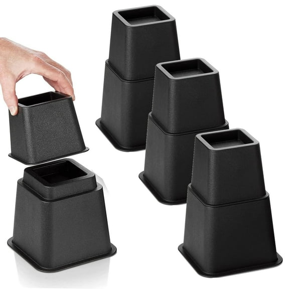 8Pcs Black Bed Risers Set Heavy Duty Lift Blocks Adjustable Height to 8, 5 or 3 Inch for Home Furniture Bed Couch Sofa Chair Table