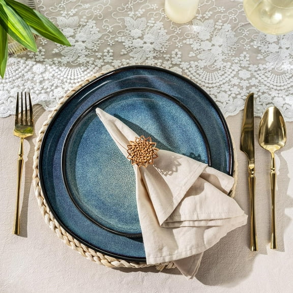 Ceramic Dinnerware Sets, Handmade Reactive Glaze Stoneware Plates and Bowls Set, Highly Chip and Crack Resistant | Dishwasher & Microwave Safe Dishes Set, Service for 4 (12pc)