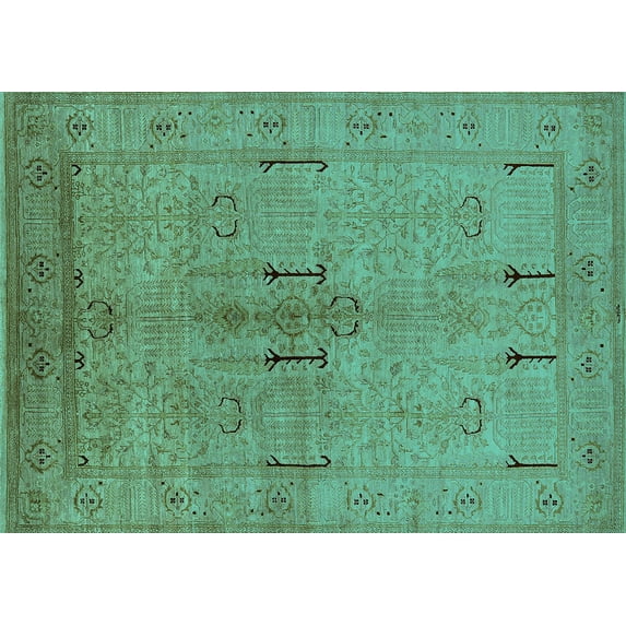 Ahgly Company Machine Washable Indoor Rectangle Oriental Turquoise Blue Industrial Area Rugs, 5' x 7'