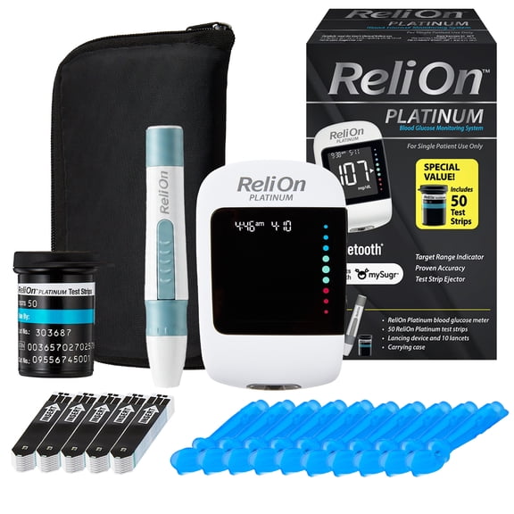 ReliOn Platinum Blood Glucose Meter Kit – Diabetes Blood Sugar Monitoring System