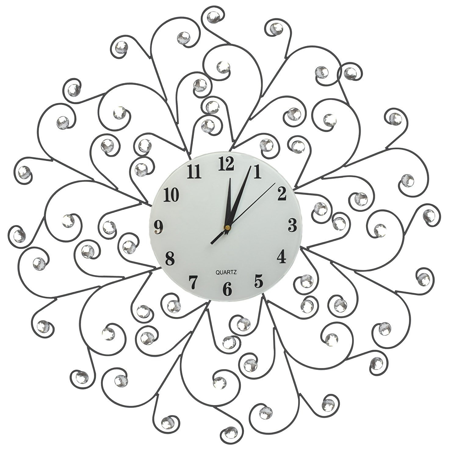 Lulu Decor, Creeper Metal Wall Clock 24”, White Glass Dial with Arabic