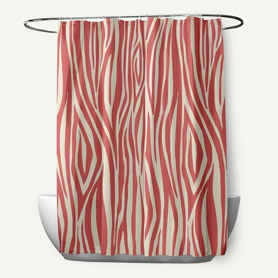 Simply Daisy 70" W x 73" H Wood Stripe Geometric Print Polyester Shower Curtain, Coral