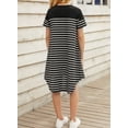 thumbnail image 4 of Asyoly Girls Summer Cute Crewneck Swing Short Sleeve Dress Stripe Print Color Block Sundress Mini Dresses, 4 of 6