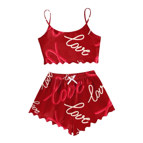 XIAOCHA Women's Valentine's Day Print Sleeveless Vest and Shorts Pajama Set comfy Home Wear Two Piece Pajamas