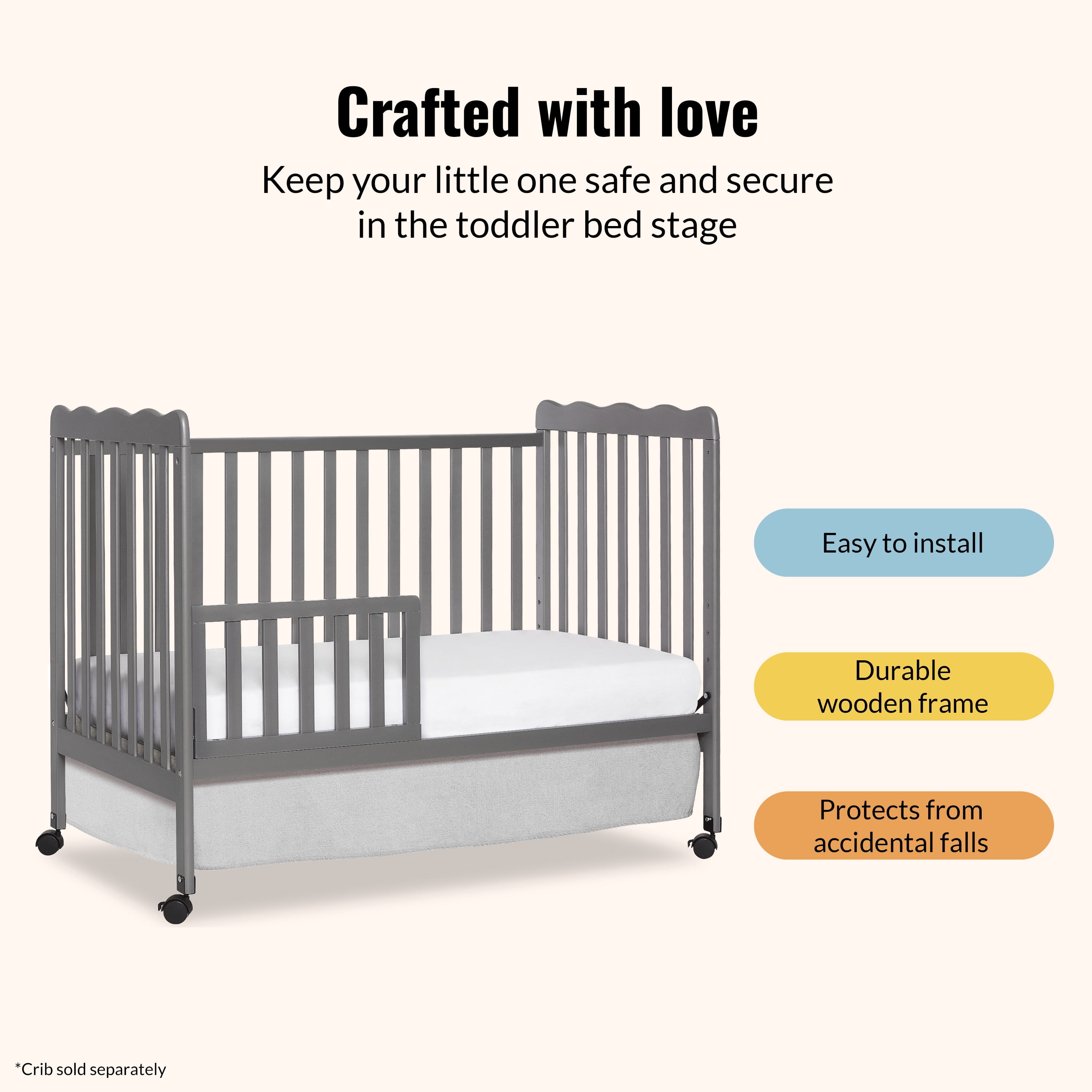 Dream On Me Universal Convertible Crib Toddler Guard Rail, Silver Grey Pearl