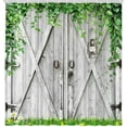thumbnail image 2 of Rustic Wooden Board Barn Door Shower Curtains for Cabin Stall, Vintage Farmhouse Wooden Theme Plank Green Leaves RV Bath Curtain, Fabric Grass and Flowers Spring Decor Curtains with Hooks 36X70IN, 2 of 3