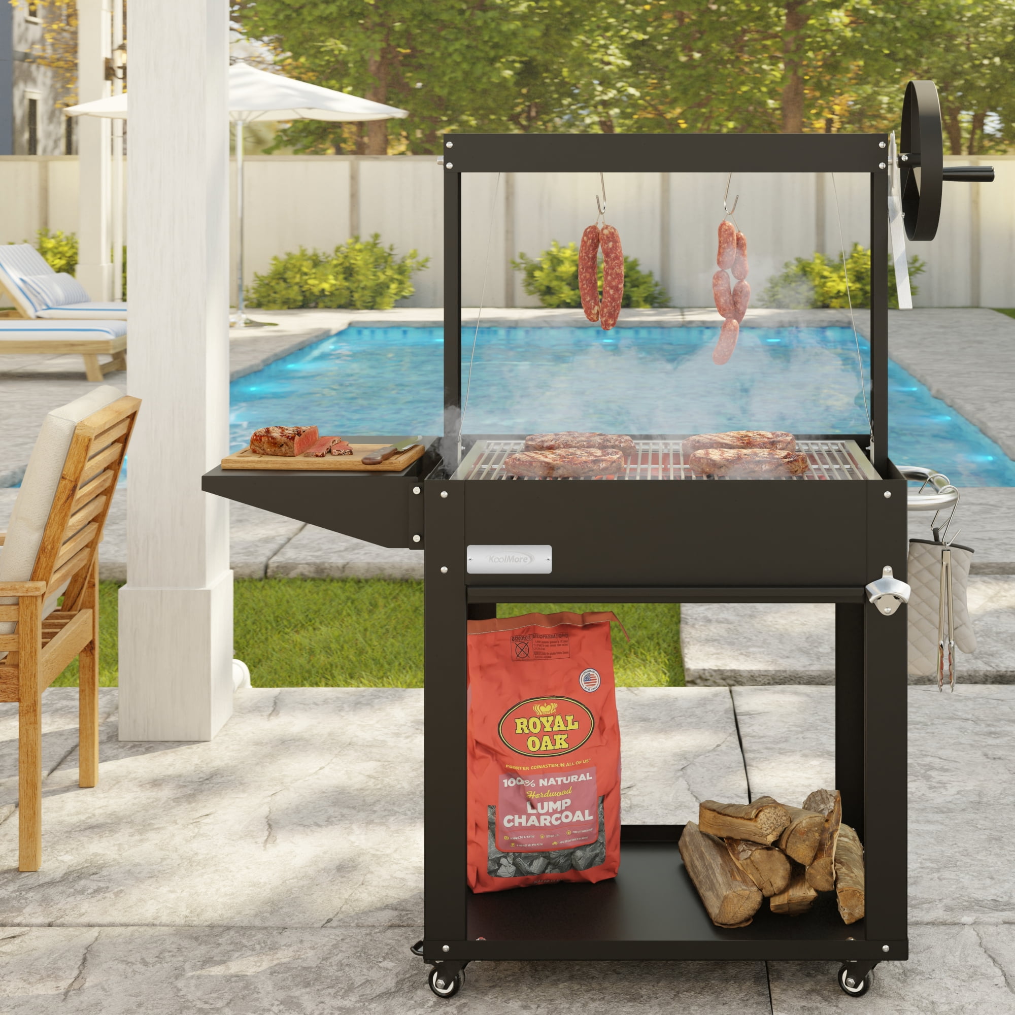 50 in. Argentine Charcoal Grill, Adjustable Grate Outdoor BBQ, in Black (KM-OG-A-45)