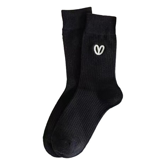 vnanda Women Socks 1 Pair Women Simple Embroidery Heart Pattern Sport Socks Solid Color Ribbed Mid-tube Sport Socks Sweat-absorbing Simple Socks Comfortable