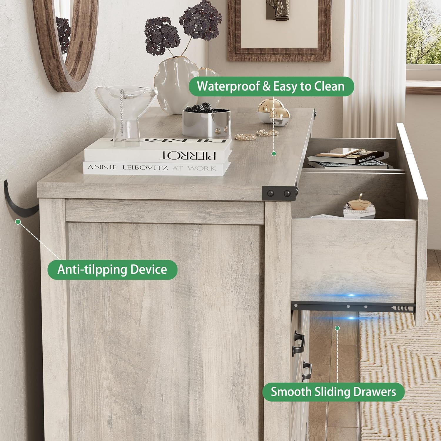 FANRAL 6 Drawers Dresser for Bedroom,Modern Wooden Chest of Drawers,Storage Organizer Dresser for Closet,Wood Dresser