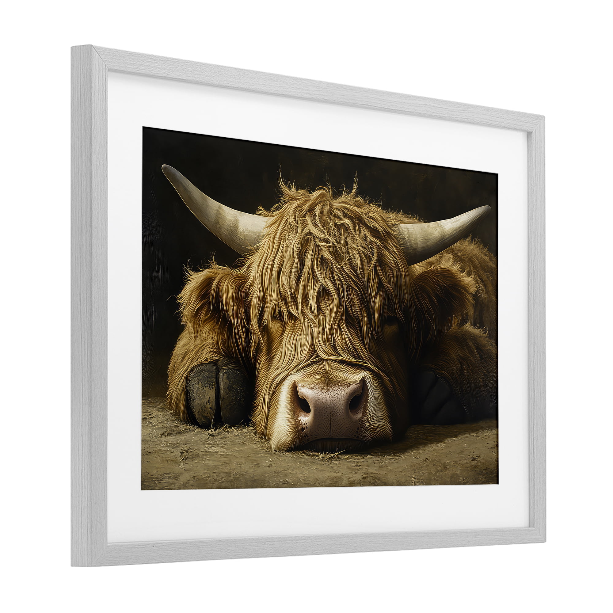 Stupell Industries Sleeping Highland Cow & Hoof Gray Framed Print Under Glass, design by The Wands Want