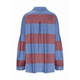thumbnail image 3 of Women'S Oversized Fall Fashion 2025 Striped Color Block Long Sleeve Button V Neck Pullover Tops Red & Blue L, 3 of 4