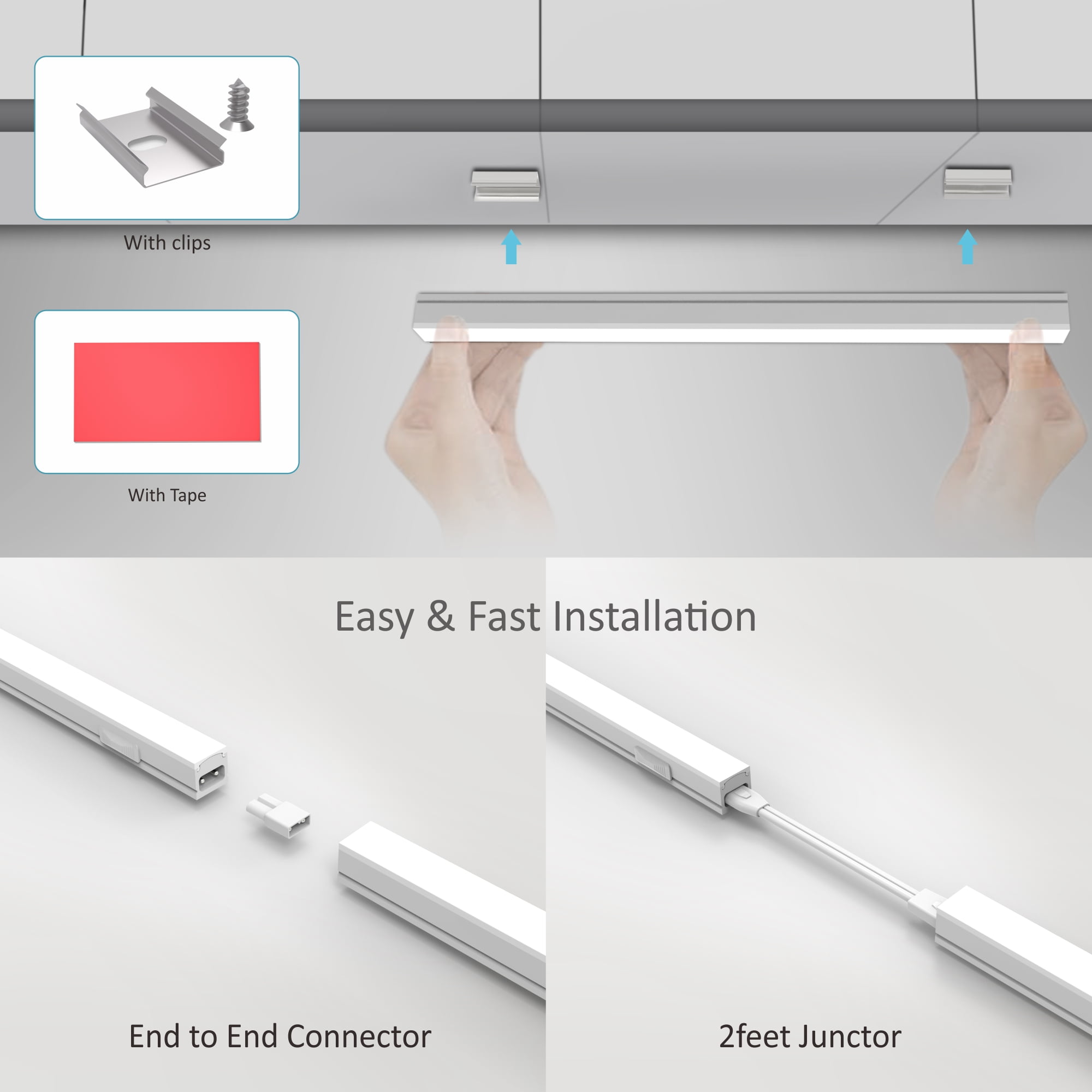 Leetdud Under Cabinet Lighting Plug In, 16'' 1pc,3 Color 3000K/4000K/5000K,Linkable AC120V Ultra Slim, Super Bright Under Counter Light For Kitchen, Cupboard, Sink Light, Shelf Light