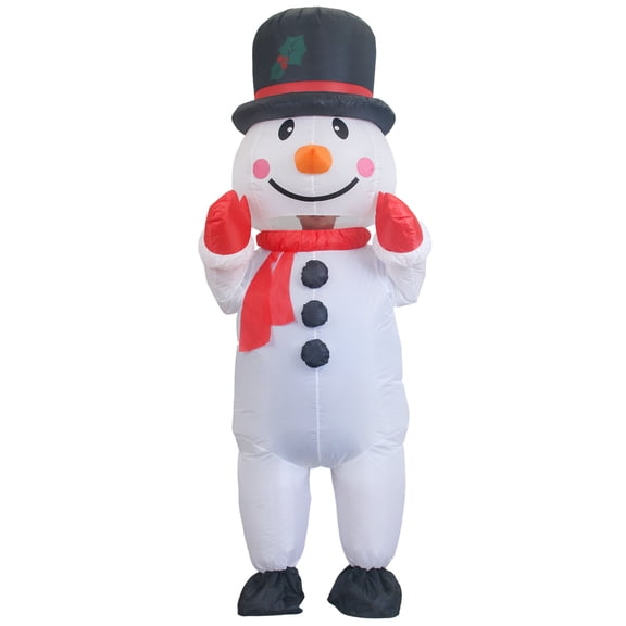 Adult Inflatable Snowman Costume Christmas Party Suit Black High Hat Red Scarf Dress Up Fun Christmas Holiday Fun Dress Up,Height 59"–74.8",Snowman