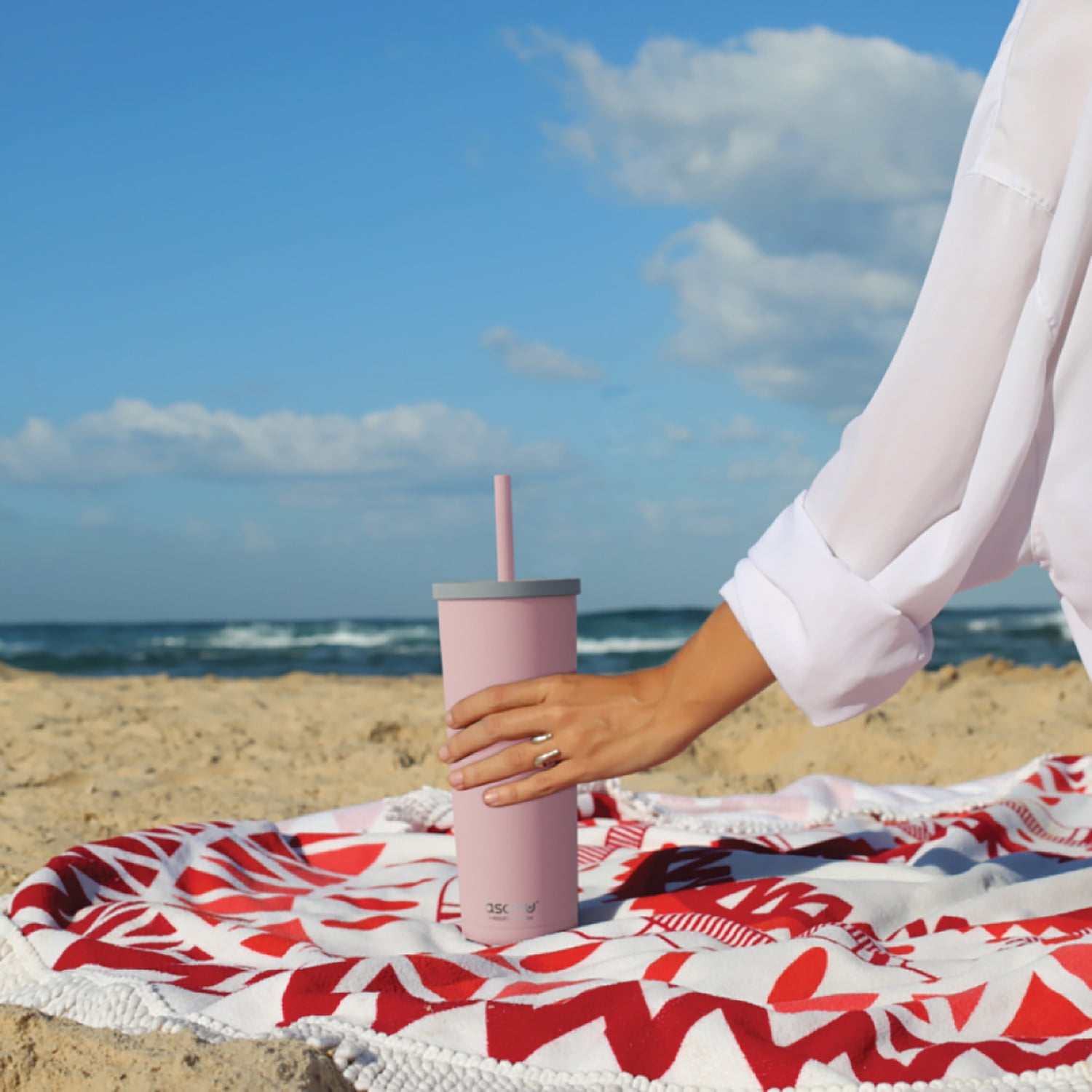 Ocean Double-Walled Vacuum-Insulated 27-Oz. Stainless Steel Travel Tumbler with Flexible Straw and Dual Lids (Pink), ICT27PKPT