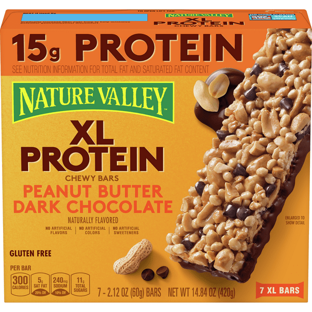 Nature Valley 15g XL Protein Chewy Granola Bars, Peanut Butter Dark Chocolate, 7 Ct, 14.84 Oz