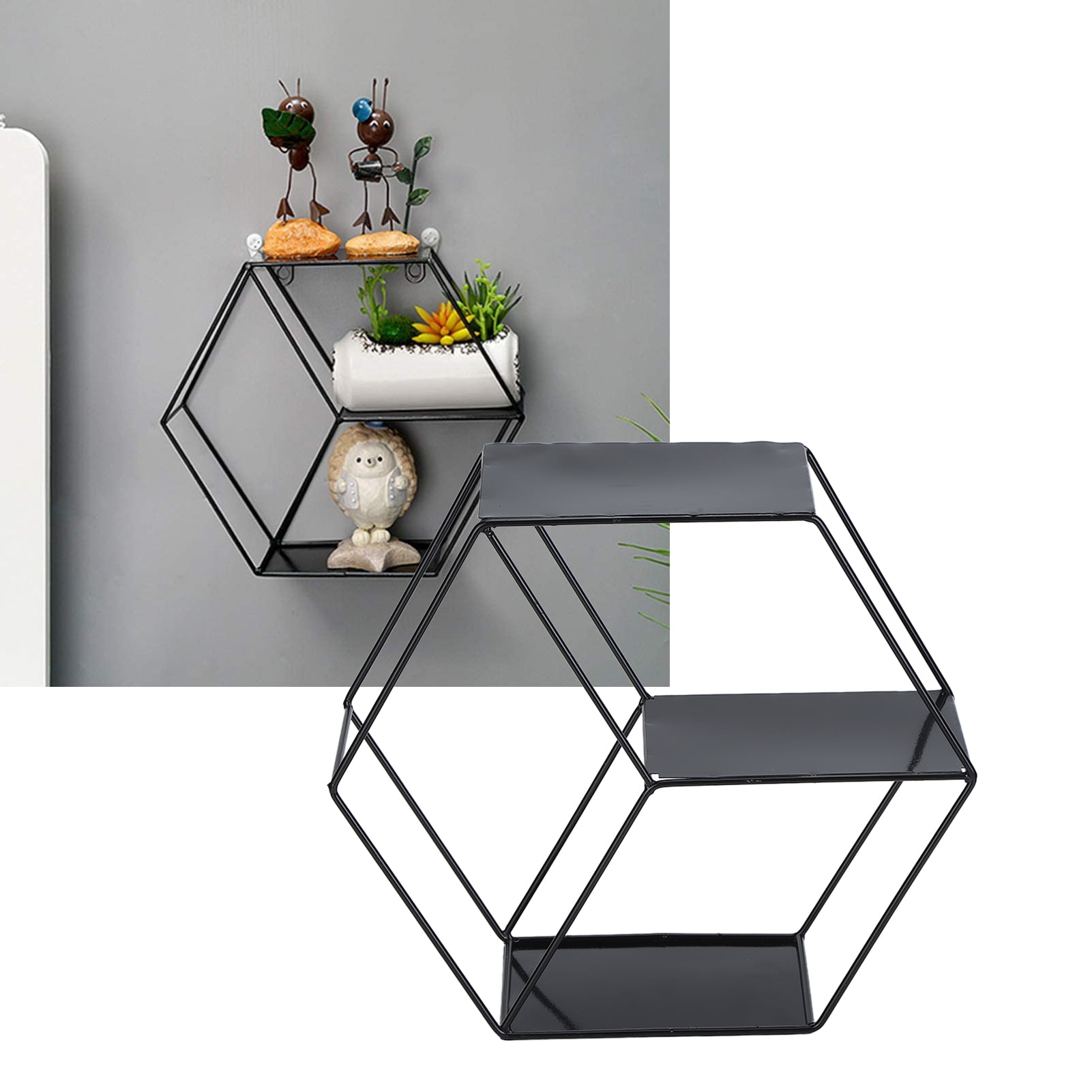 Fugacal Shelves,Hex Shelves Simple Wrought Iron Hexagonal Bedroom