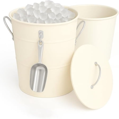 TPKJAM 4L Double Wall Insulated Ice Bucket w/Lid, Scoop & Handles - Portable Wine Chiller & Beverage Tub for Parties, Camping, BBQ - Black