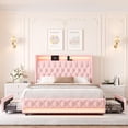 thumbnail image 4 of Homfa Queen Size LED Bed Frame with 2 Storage Drawers & Charge Station, Modern Wingback Upholstered Platform Bed Frame, Pink Velvet, 4 of 8